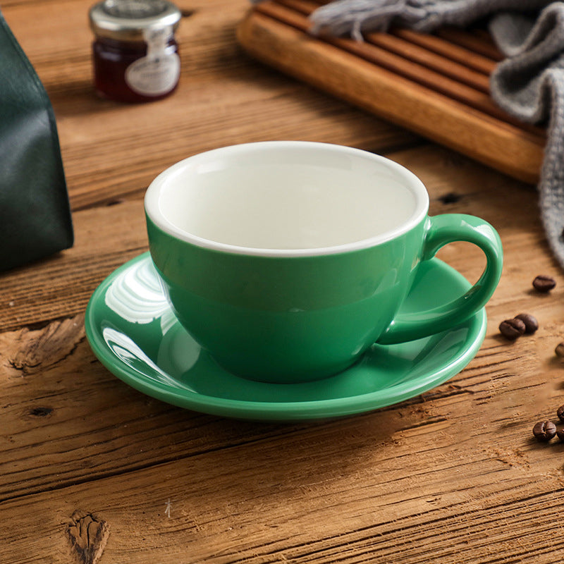 Nordic Minimalist Ceramic Coffee Cup Set – 300ml White Rim Latte Art Mugs for Breakfast, Home & Office