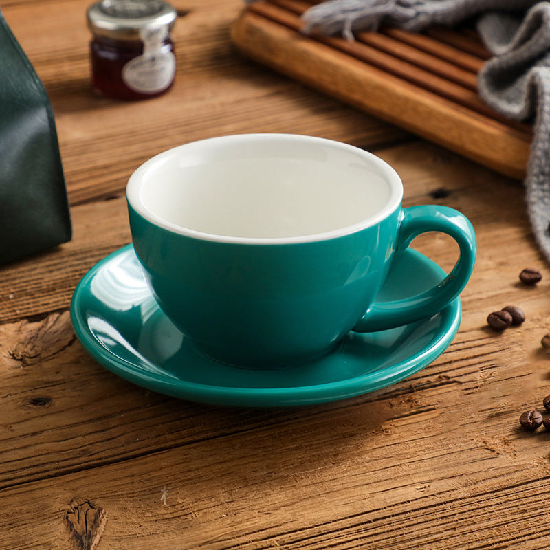 Nordic Minimalist Ceramic Coffee Cup Set – 300ml White Rim Latte Art Mugs for Breakfast, Home & Office