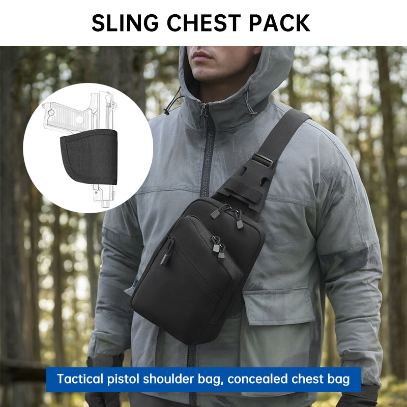 Tactical Pistol Transport Bag with Holster, Concealed Carry Crossbody Sling Bag for Handgun, EDC Chest Pack for Outdoor & Range