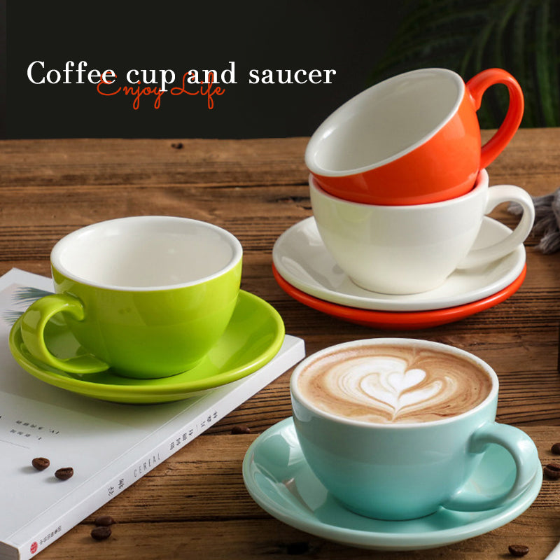 Nordic Minimalist Ceramic Coffee Cup Set – 300ml White Rim Latte Art Mugs for Breakfast, Home & Office
