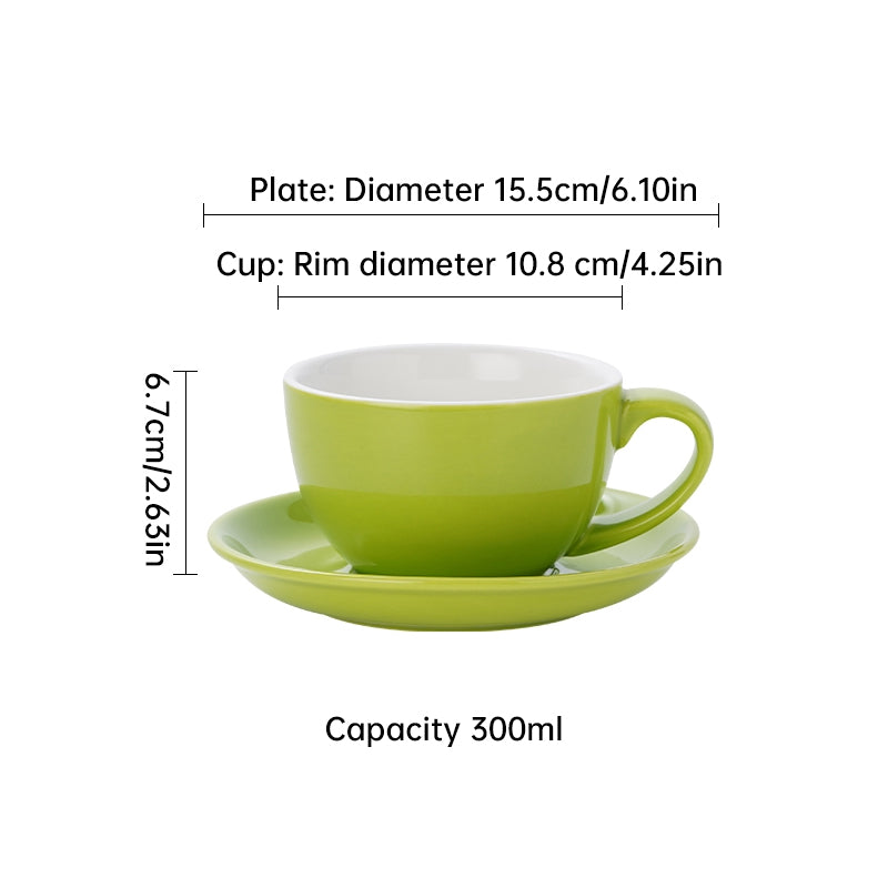 Nordic Minimalist Ceramic Coffee Cup Set – 300ml White Rim Latte Art Mugs for Breakfast, Home & Office