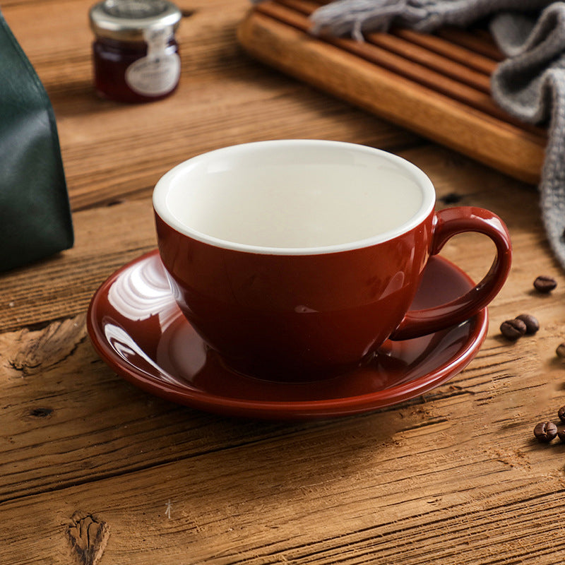 Nordic Minimalist Ceramic Coffee Cup Set – 300ml White Rim Latte Art Mugs for Breakfast, Home & Office