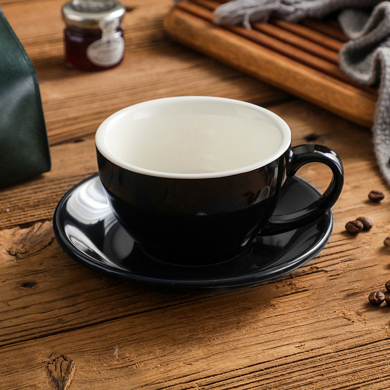 Nordic Minimalist Ceramic Coffee Cup Set – 300ml White Rim Latte Art Mugs for Breakfast, Home & Office