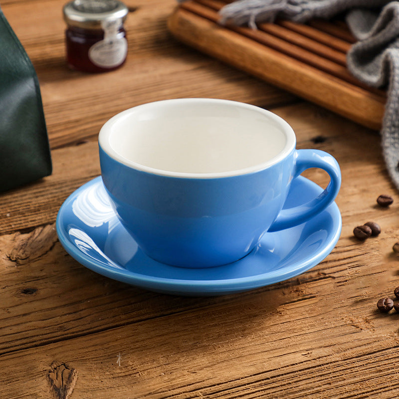 Nordic Minimalist Ceramic Coffee Cup Set – 300ml White Rim Latte Art Mugs for Breakfast, Home & Office