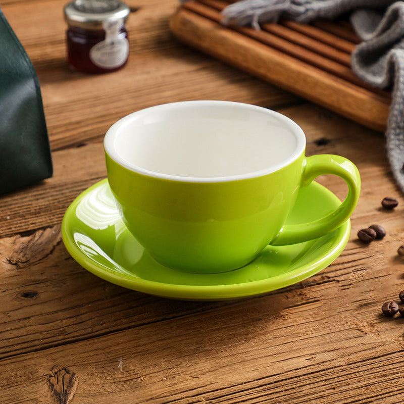 Nordic Minimalist Ceramic Coffee Cup Set – 300ml White Rim Latte Art Mugs for Breakfast, Home & Office