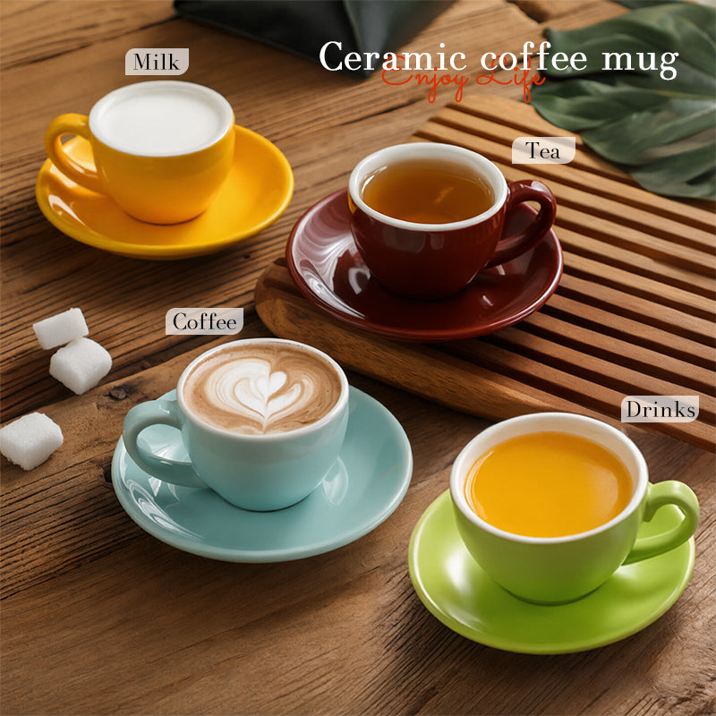 Nordic Minimalist Ceramic Coffee Cup Set – 300ml White Rim Latte Art Mugs for Breakfast, Home & Office