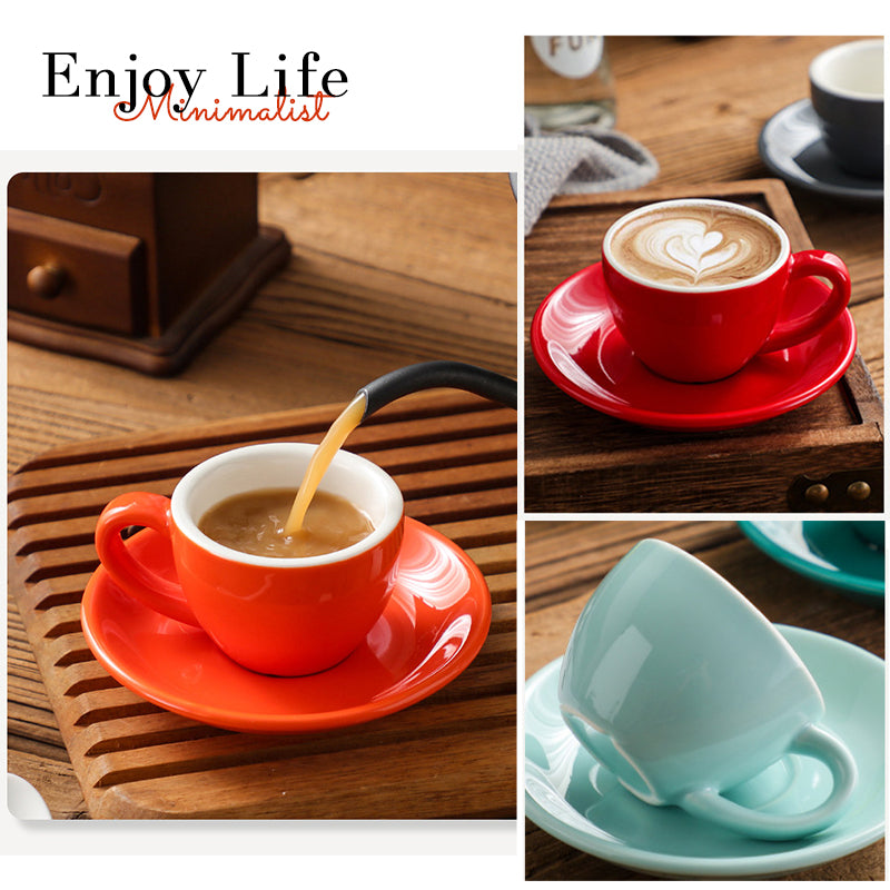 Nordic Minimalist Ceramic Coffee Cup Set – 300ml White Rim Latte Art Mugs for Breakfast, Home & Office