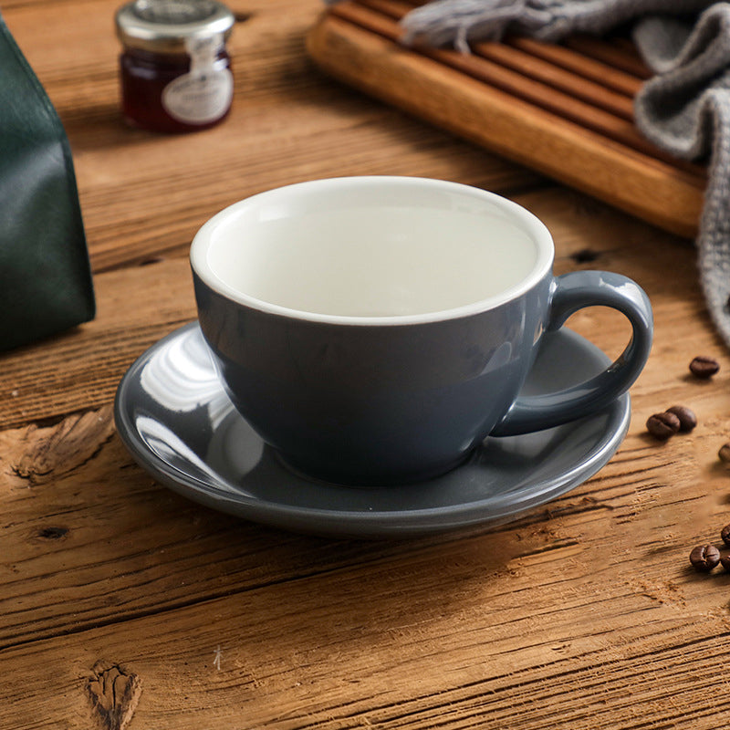Nordic Minimalist Ceramic Coffee Cup Set – 300ml White Rim Latte Art Mugs for Breakfast, Home & Office